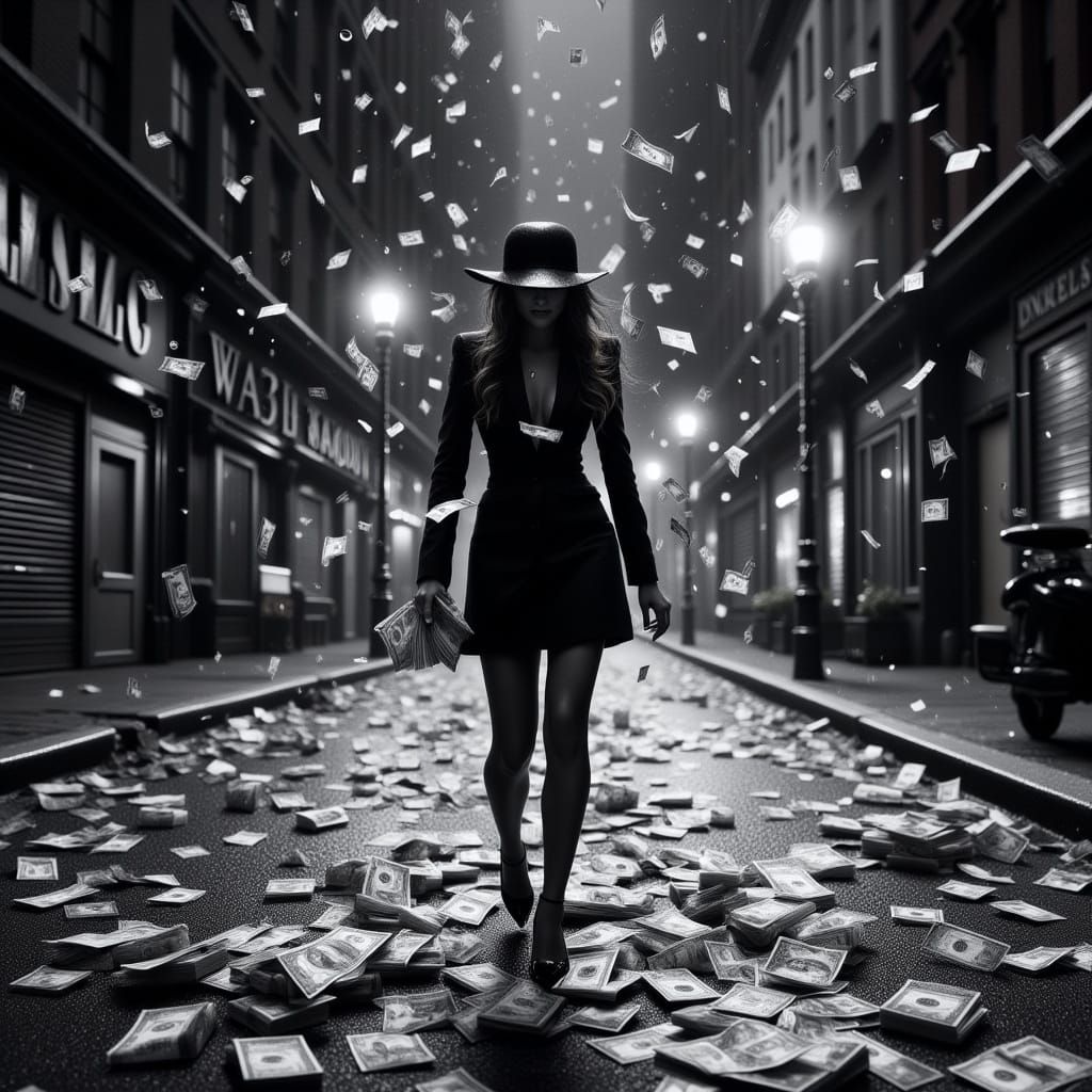 Glamorous Woman in Surreal NYC Street Scene