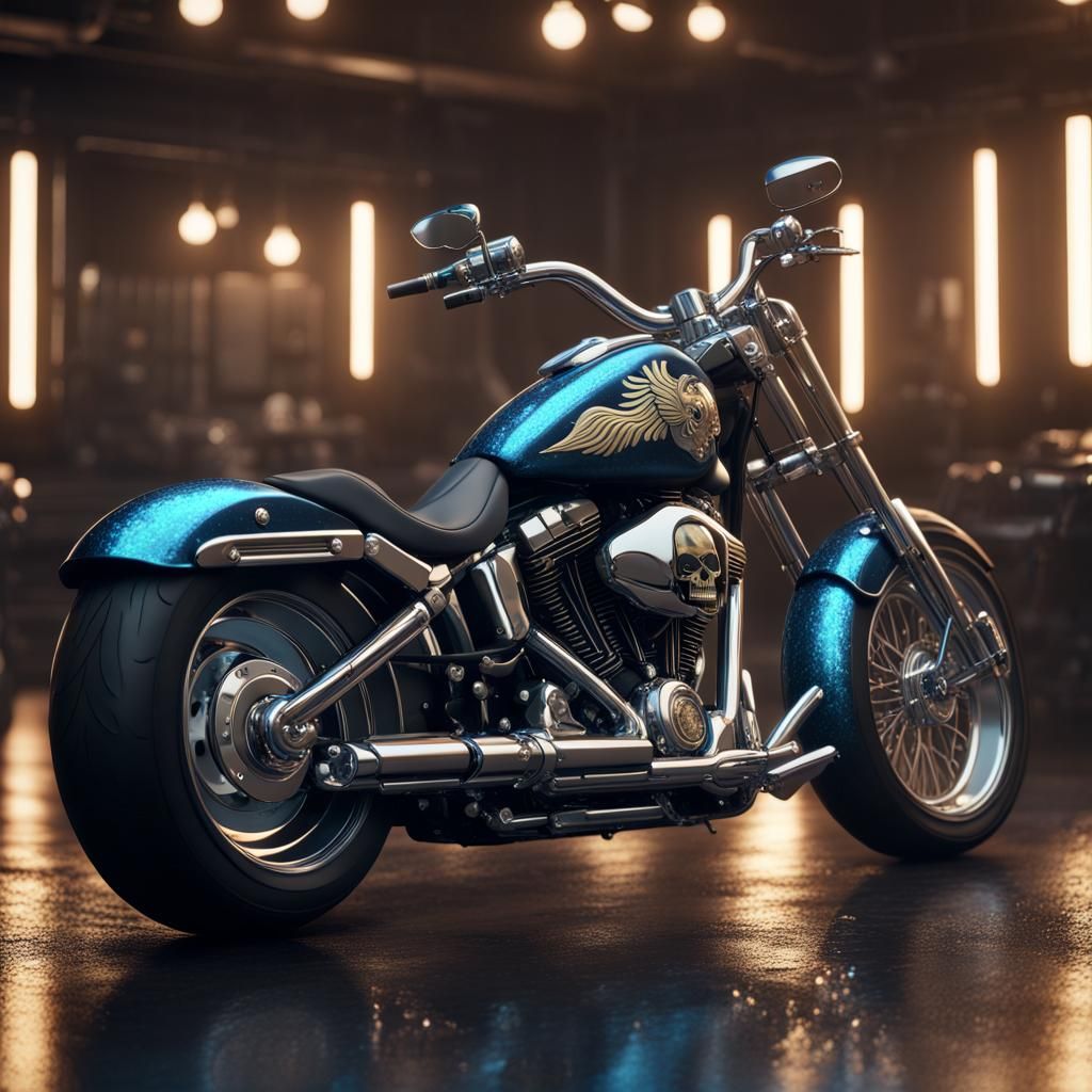 Metallic Blue Harley Davidson with Gold Flames