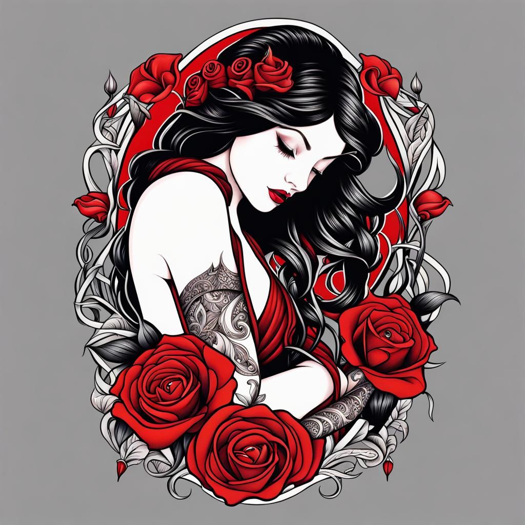 Tattoo Flash: Upside-Down Princess with Roses