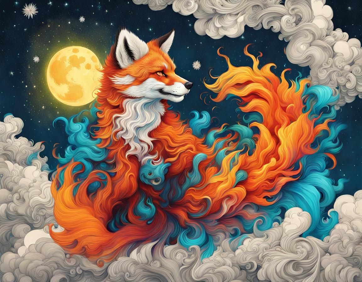 Firefox Dancing in Sky: Alcohol Ink Drawing
