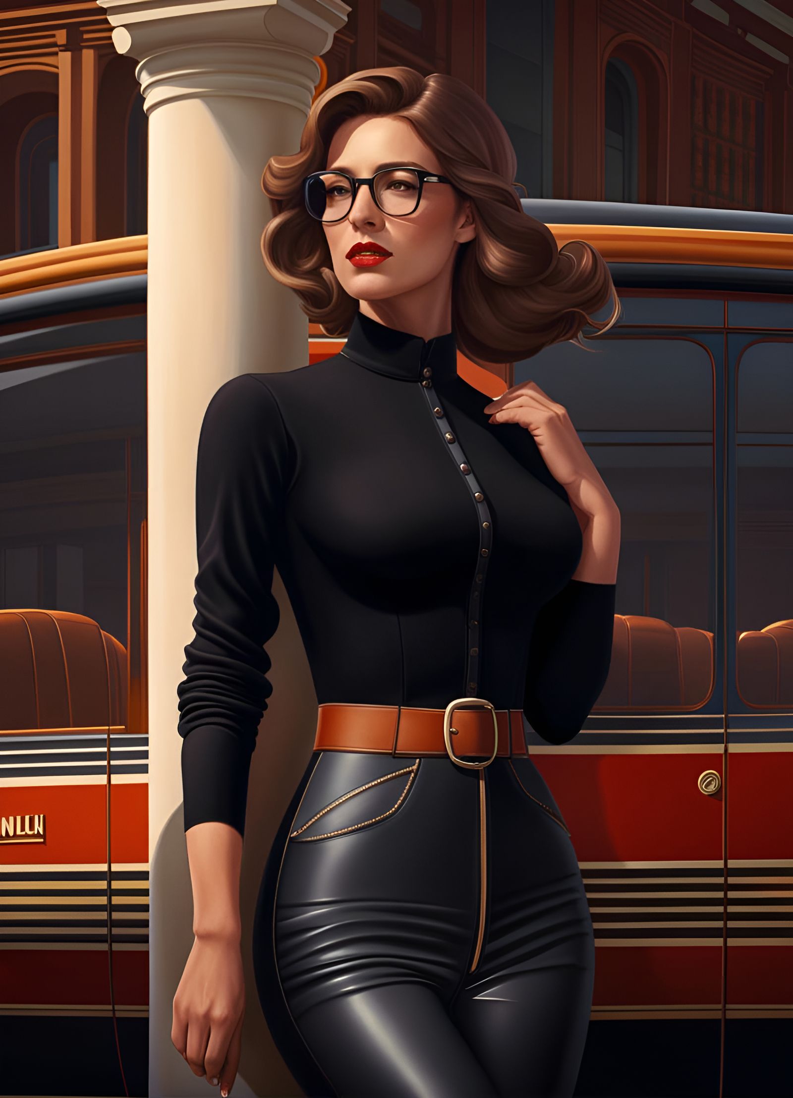 Sensual German Woman in Cityscape, Classical Art