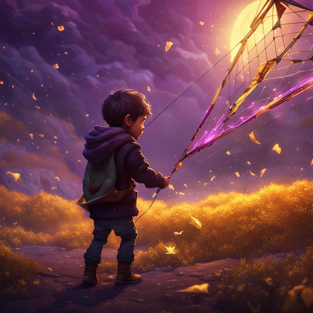 Boy with Kite: Dark Fantasy Concept Art