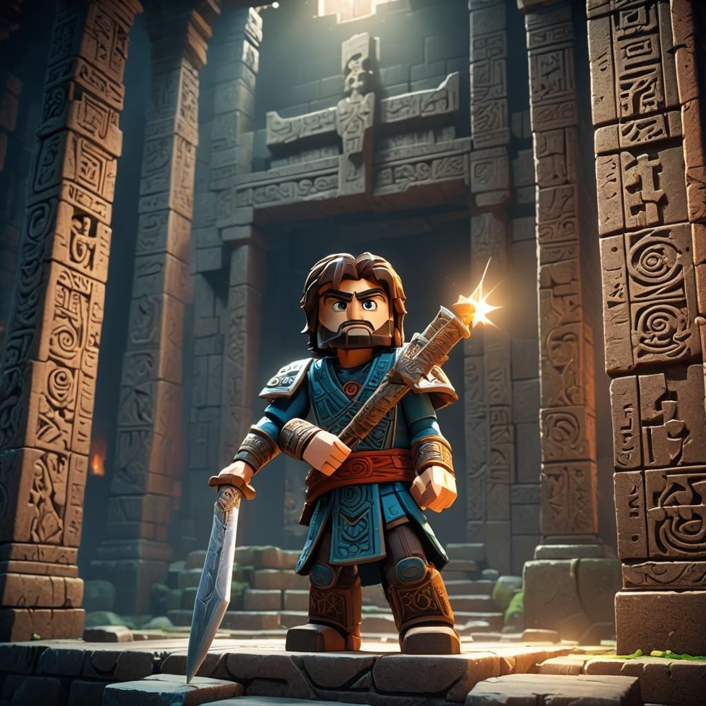 Epic 3D Video Game Character in Ancient Temple