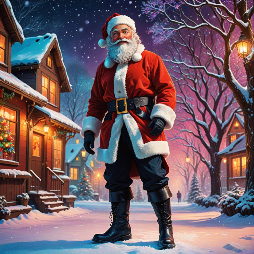 Hyperrealistic Santa Claus Standing in a Colorful Winter Won...