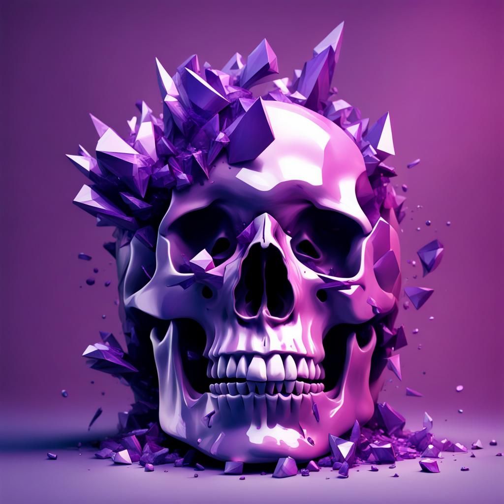 Hyperrealistic Purple Crystals Growing from Skull