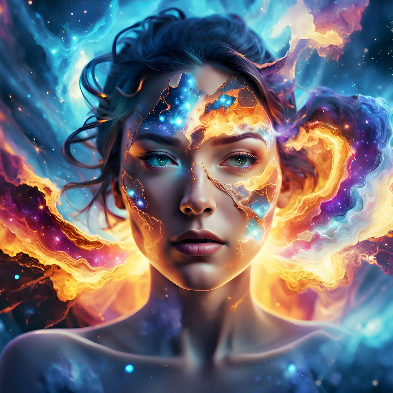 Fractured Face with Galactic Fire - Album Cover Art