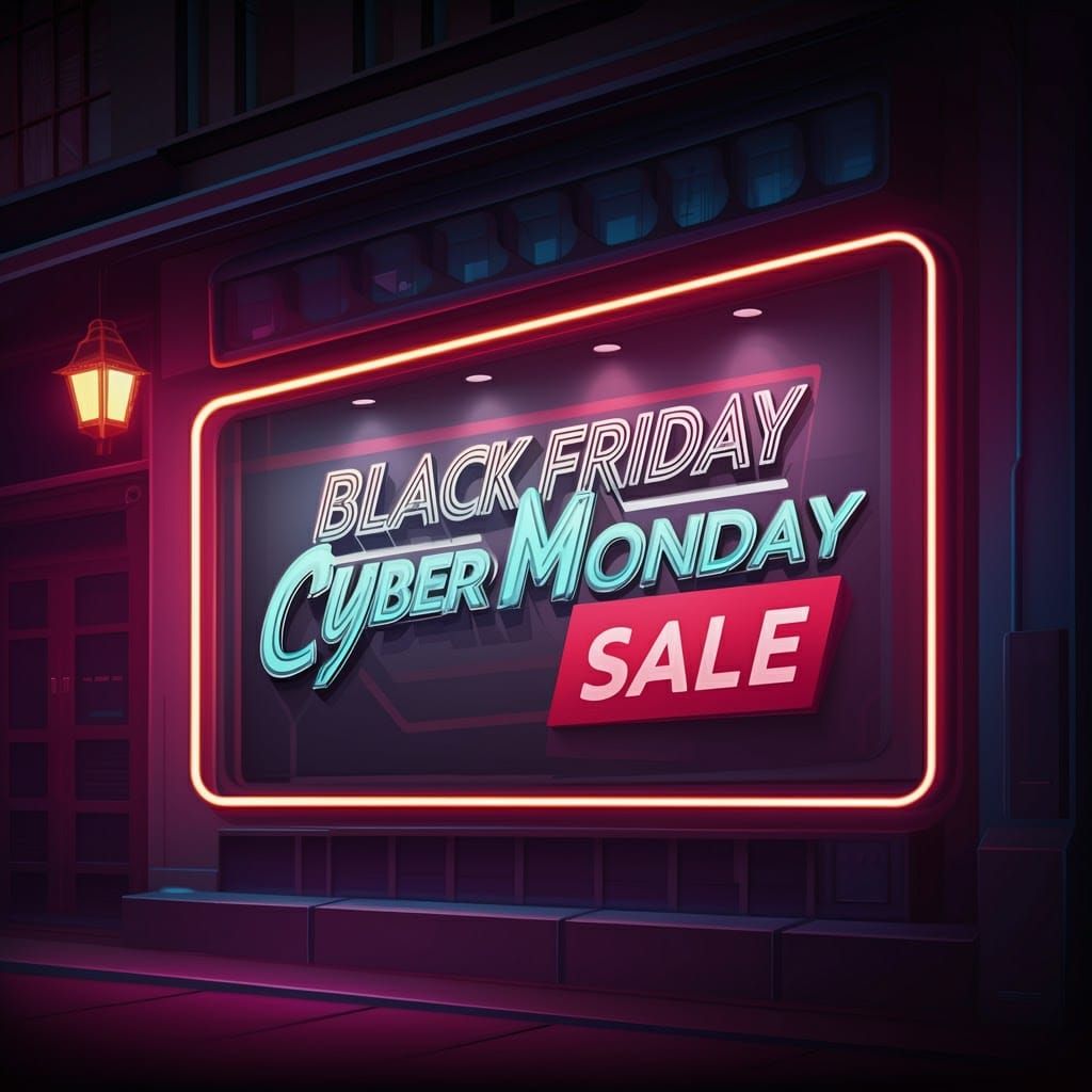 Black Friday Cyber Monday Sale Sign in Futuristic Style