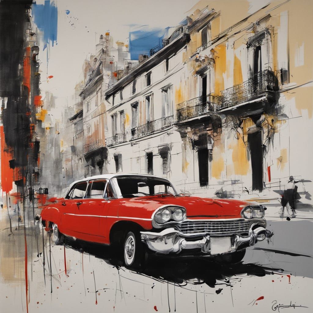 Abstract Expressionist Artwork in a Futuristic Setting