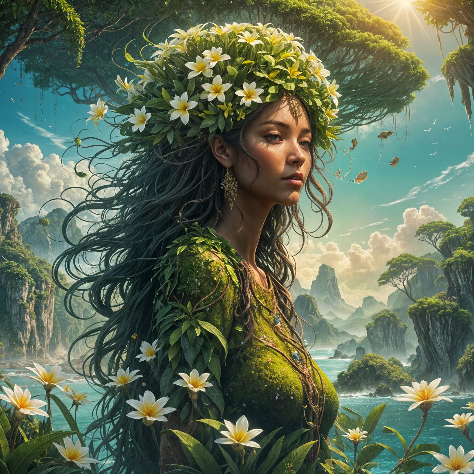 Earth Goddess with Island Back in Lush Detail