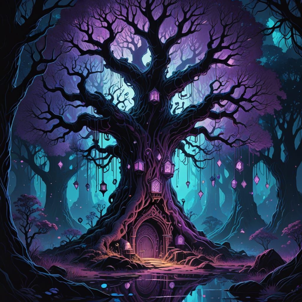 Dark Fantasy Tree Laboratory with Blacklight Glow