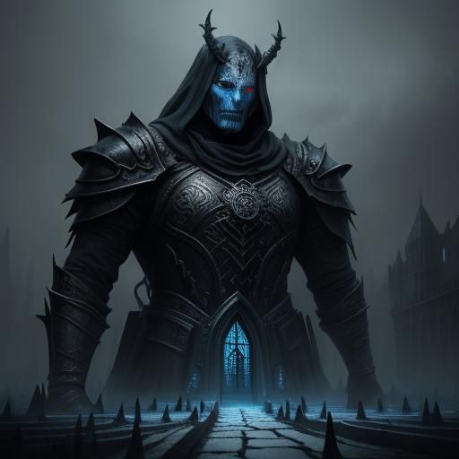 Accursed Warden in Gothic Labyrinth: Digital Matte Painting