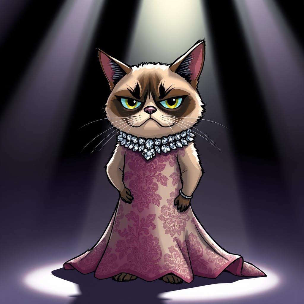 Grumpy Cat Channels High Fashion in Cartoonish Elegance