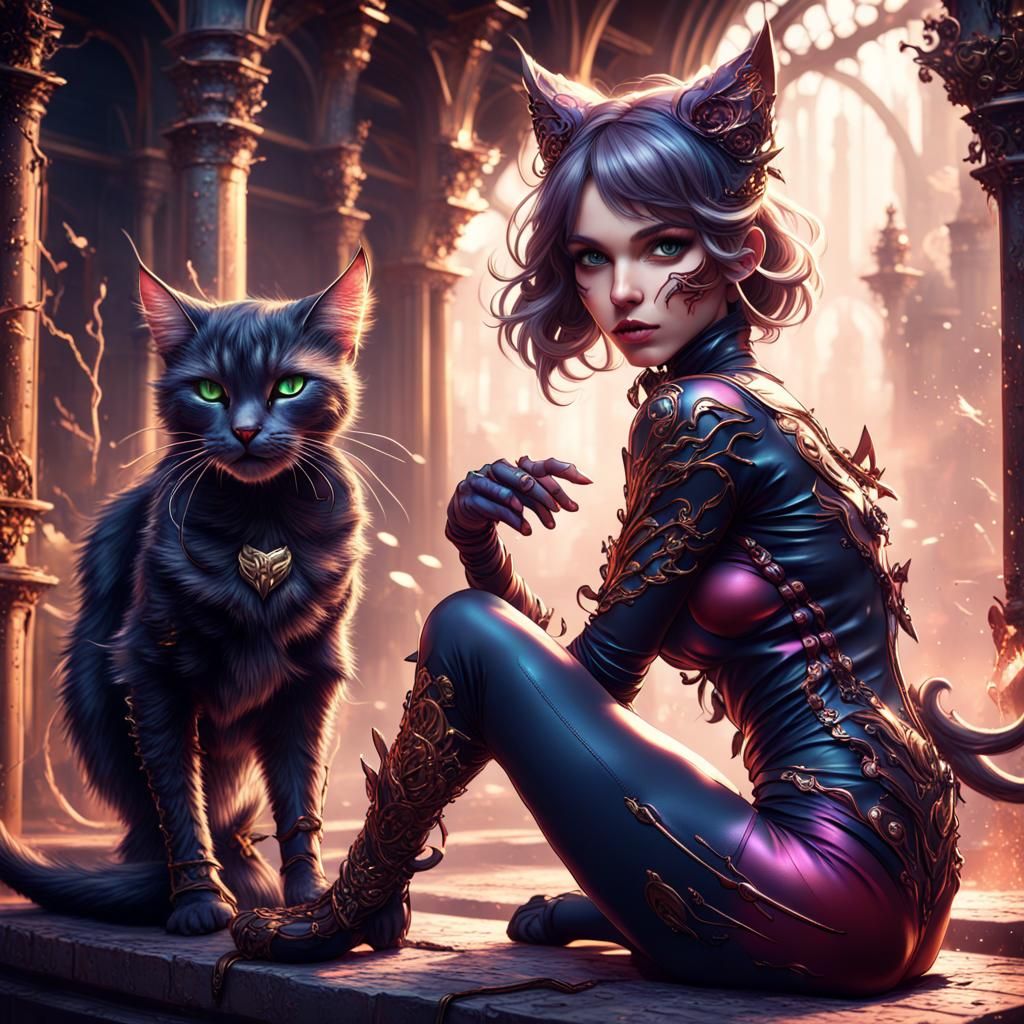 Alluring Catgirl Variant in Detailed Matte Painting