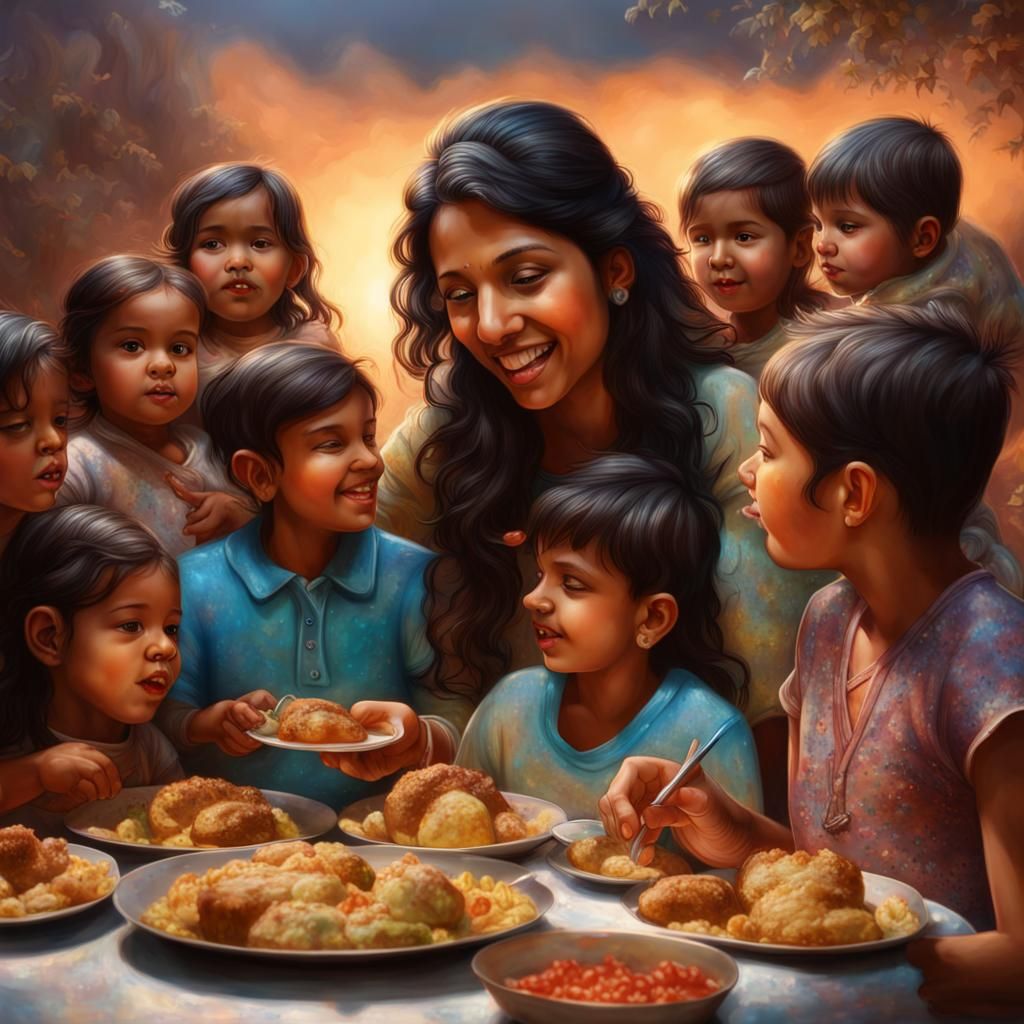 Indian American Family Feast in Hyperrealistic Detail