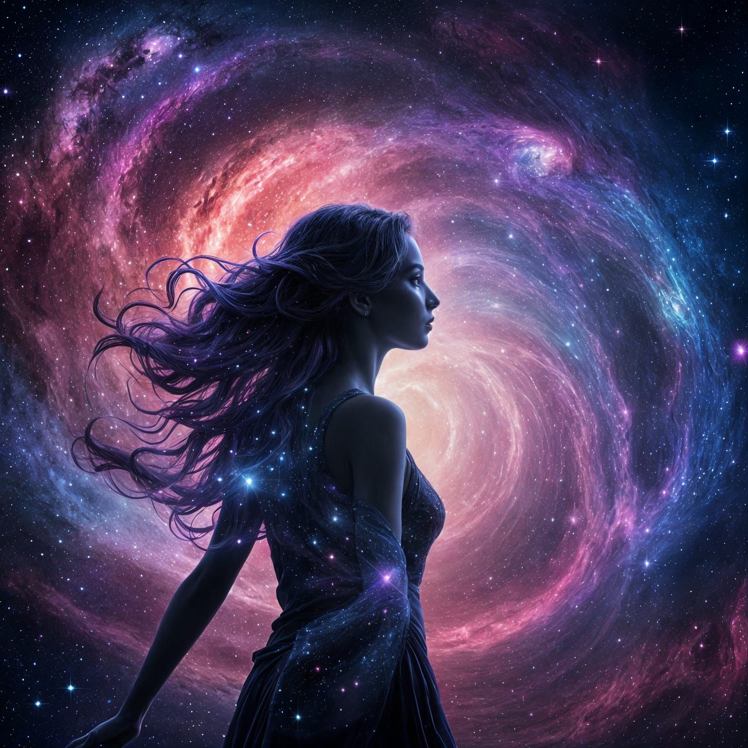 Celestial Woman: A Galaxy Silhouette