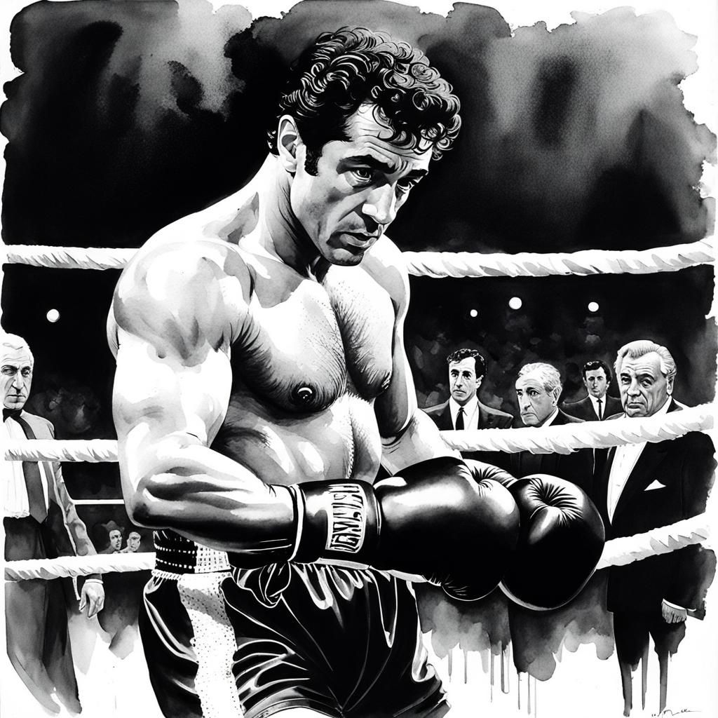 Jake Lamotta Boxing, Watercolor Portrait