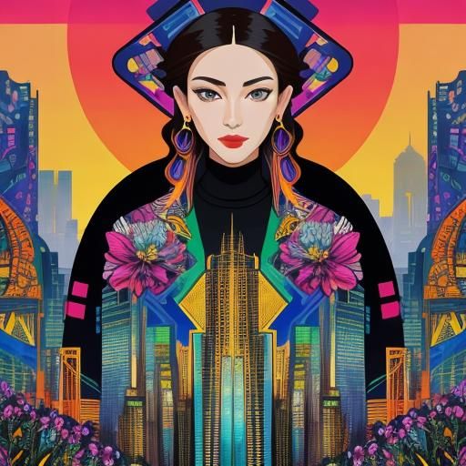 Futuristic Cityscape Movie Poster in Maximalist Watercolor