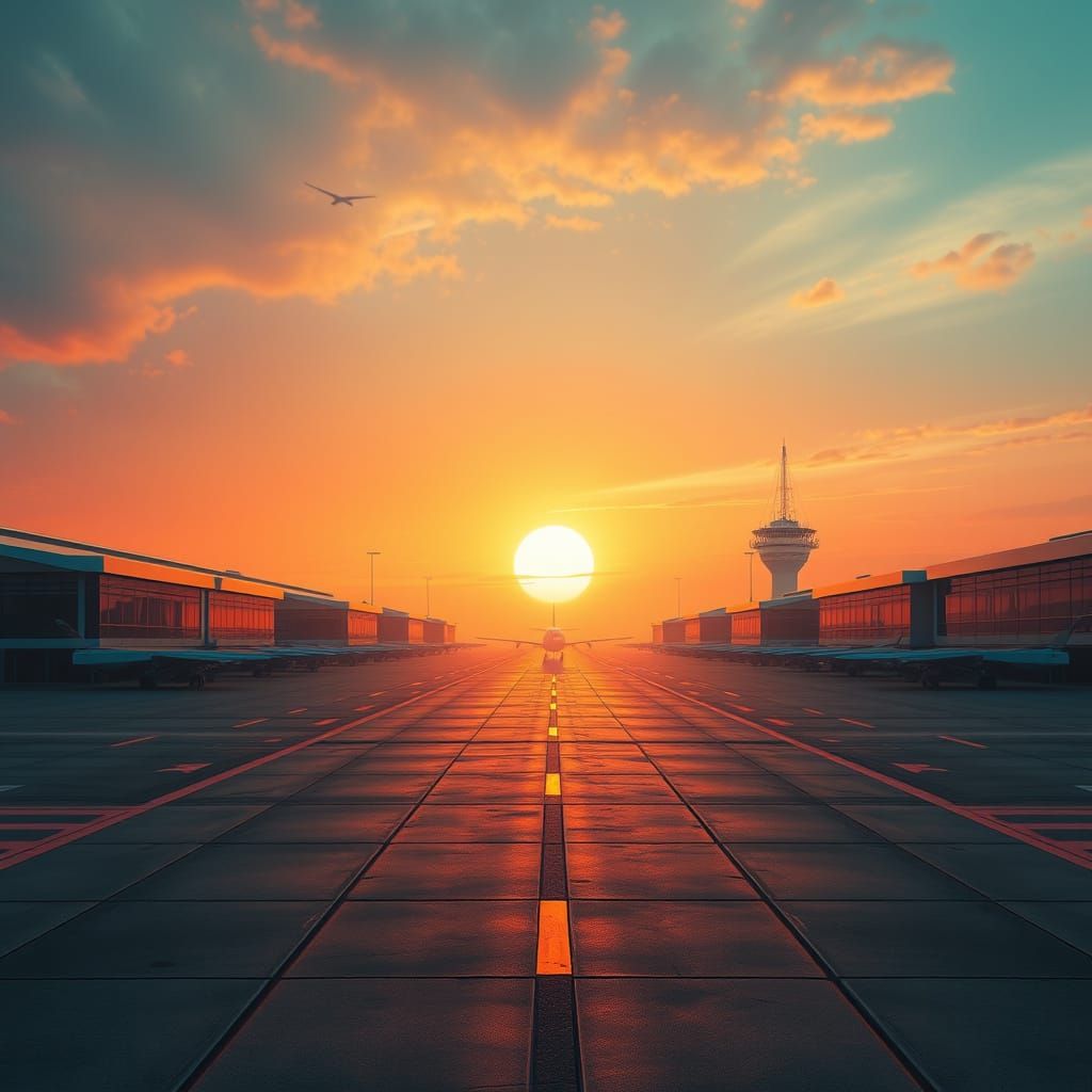 Dramatic Sunset at Frankfurt Airport in Unreal Engine 5 Styl...