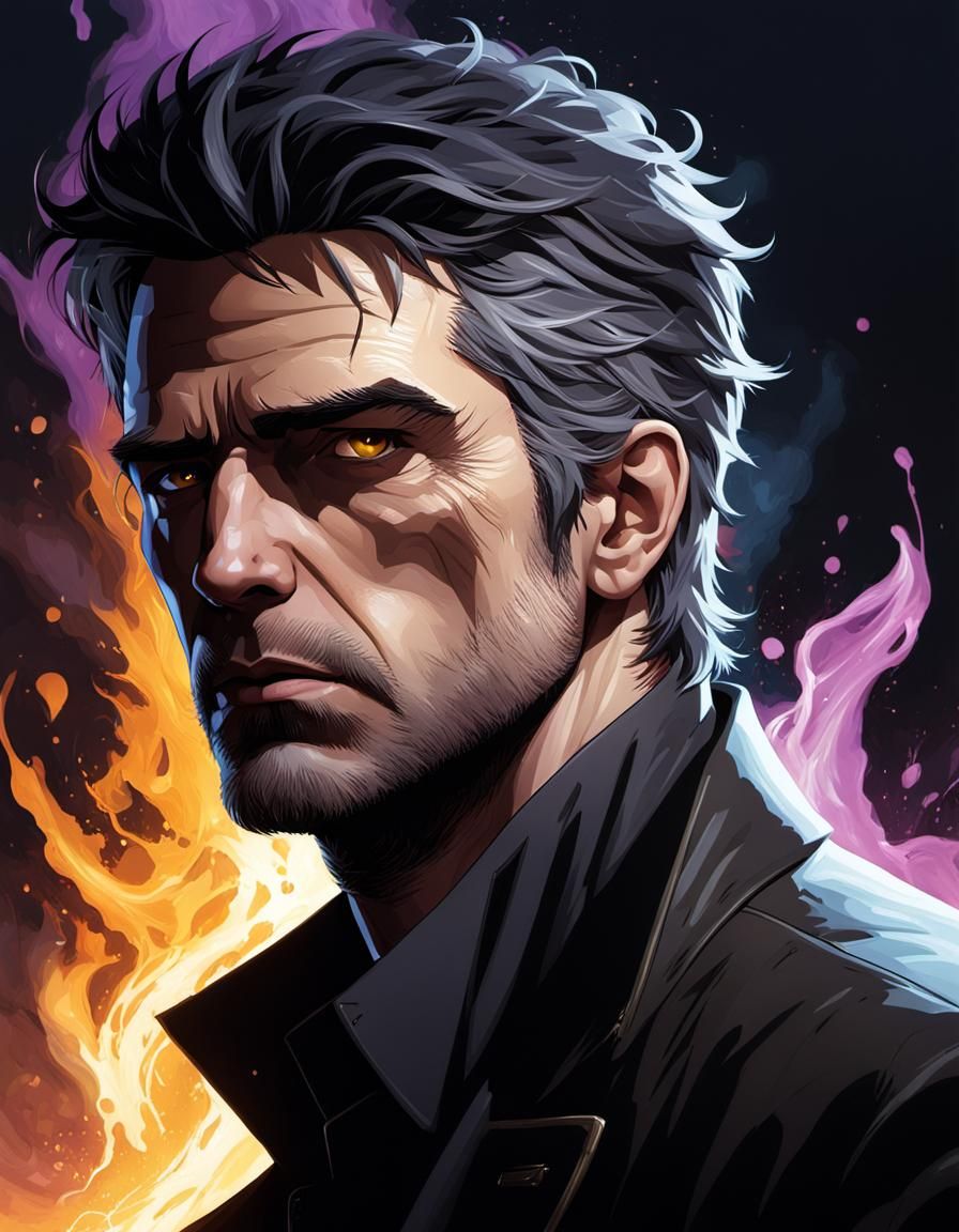 John Constantine with Black Hair, Hyperrealistic Art