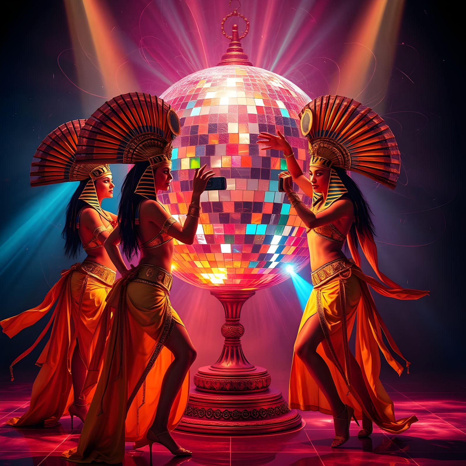 Egyptian Dancers Surround Futuristic Disco Ball