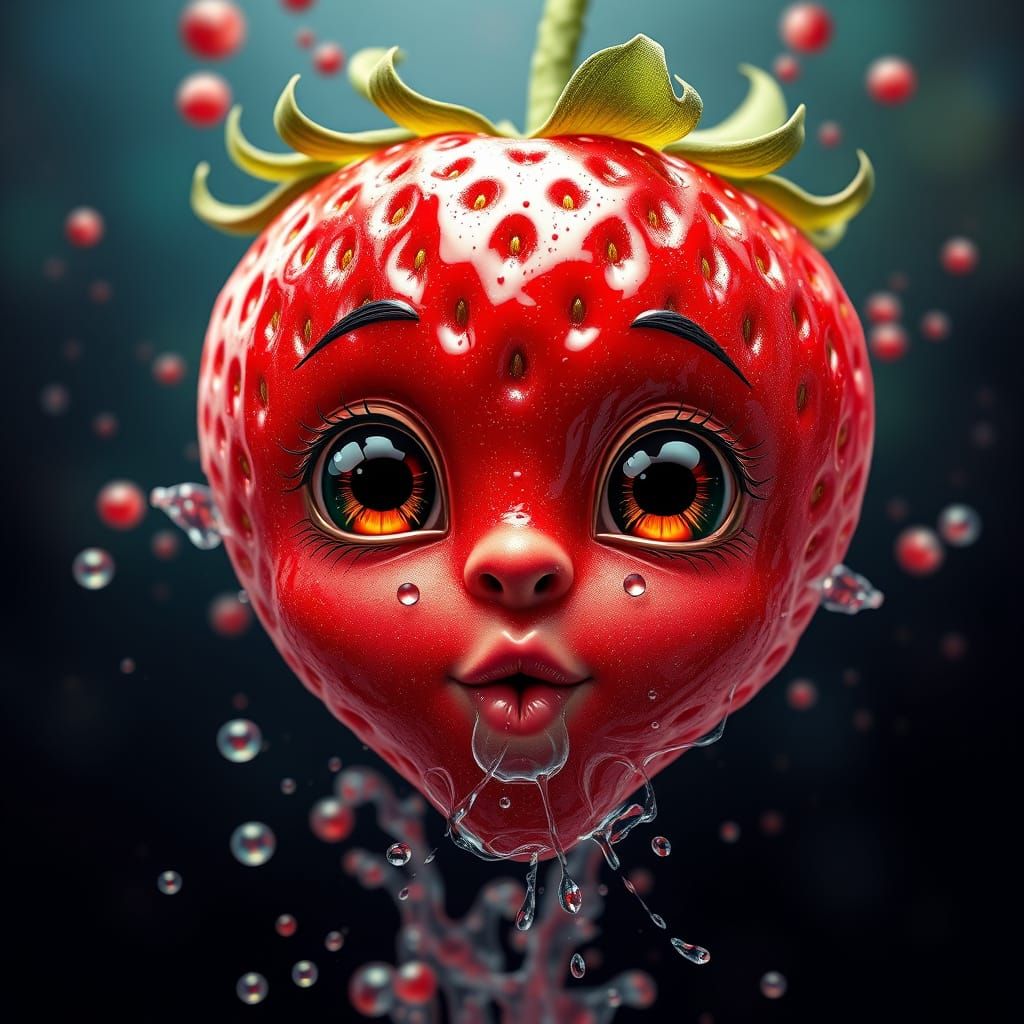 Hyperrealistic Strawberry Portrait in Splash Art Style