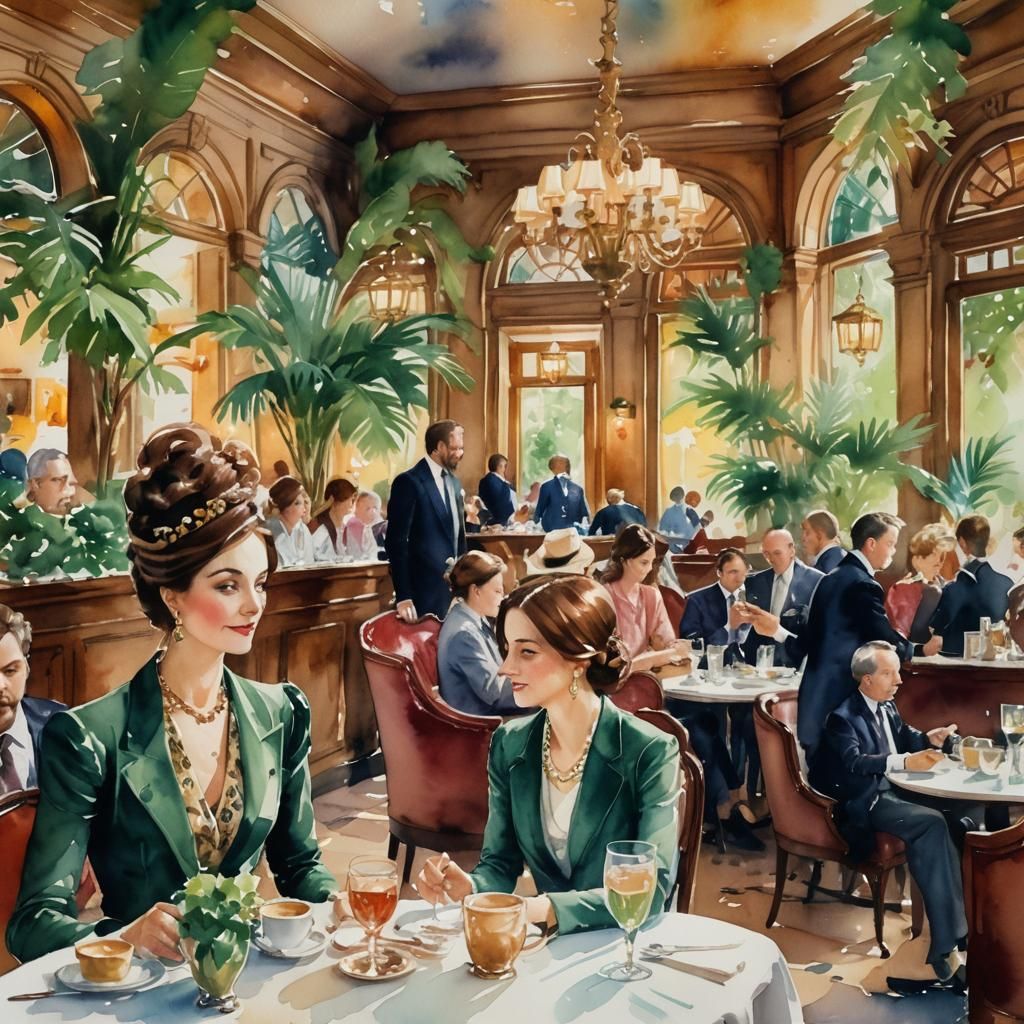 Luxury Coffee Shop in Whimsical Watercolor Style