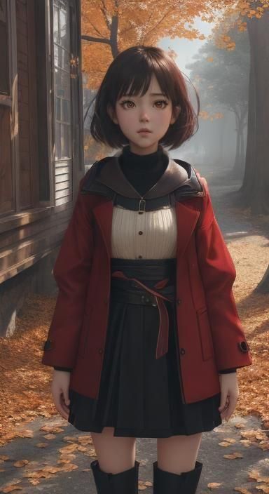 Girl in Autumn Doorway, Anime-Inspired 3D Art