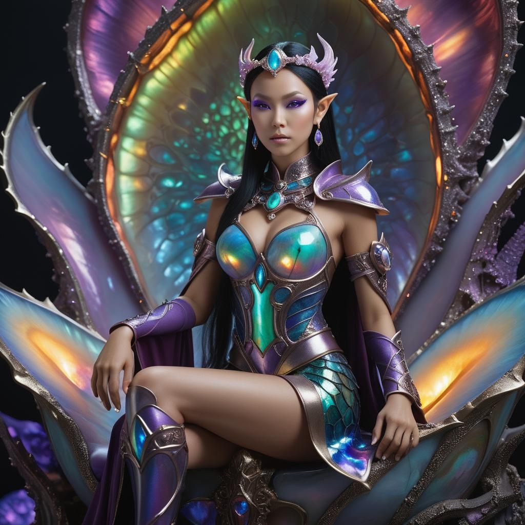 Asian Elven Princess on Gaudi Stone Throne