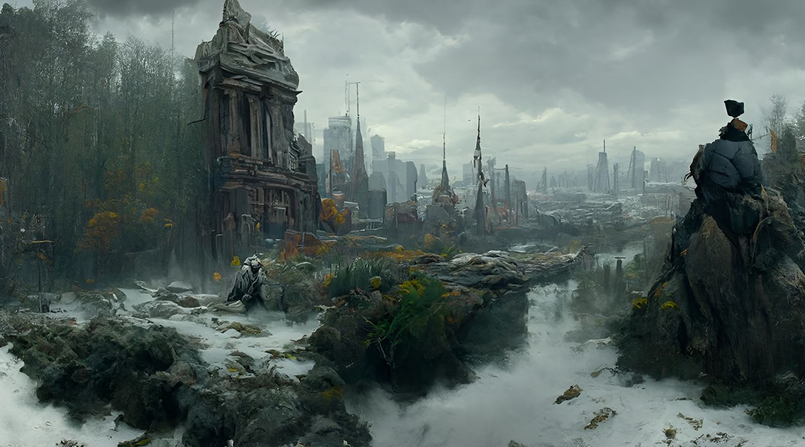 Hunter in Last City: Hyperrealistic Matte Painting