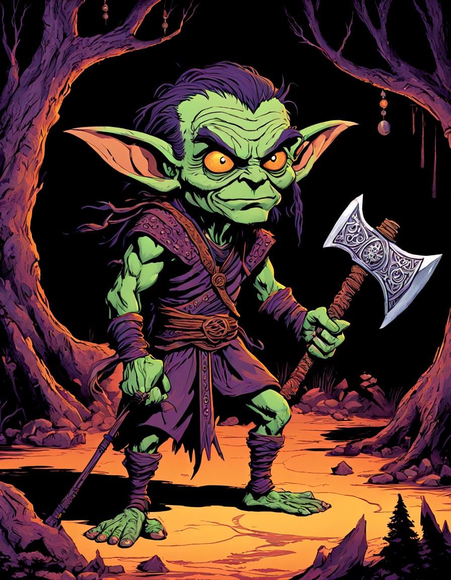 Fantasy Goblin in Ancient Ritual Attire, Surrounded by Dark ...