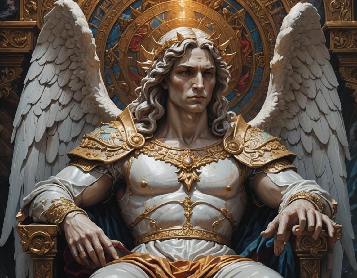 Angel Statue on Throne: A Whimsical Fantasy Portrait