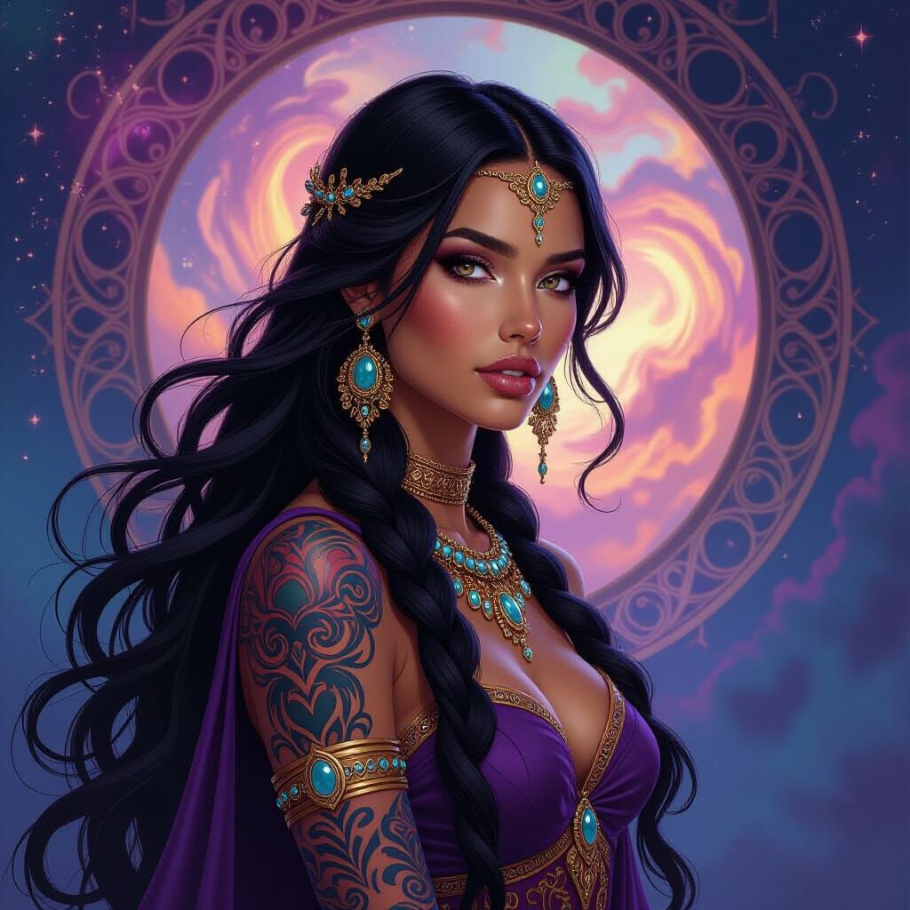 Celestial Woman in Art Nouveau Dark Fantasy Style