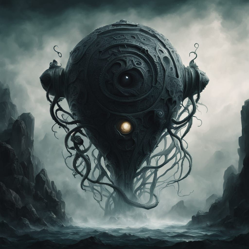 Dark Fantasy Biomechanical Vessel in Turbulent Waters