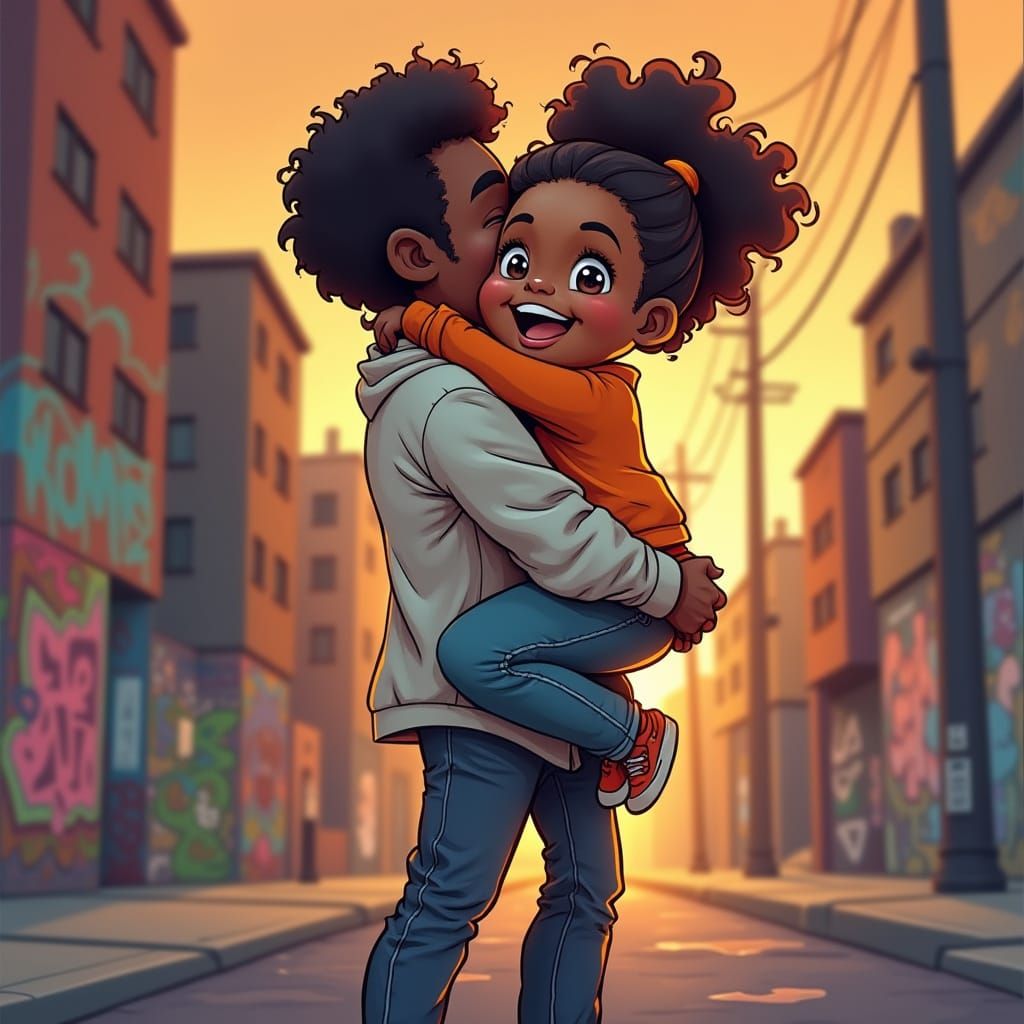 Joyful Moment of a Young Girl Being Hugged by Her Father in ...