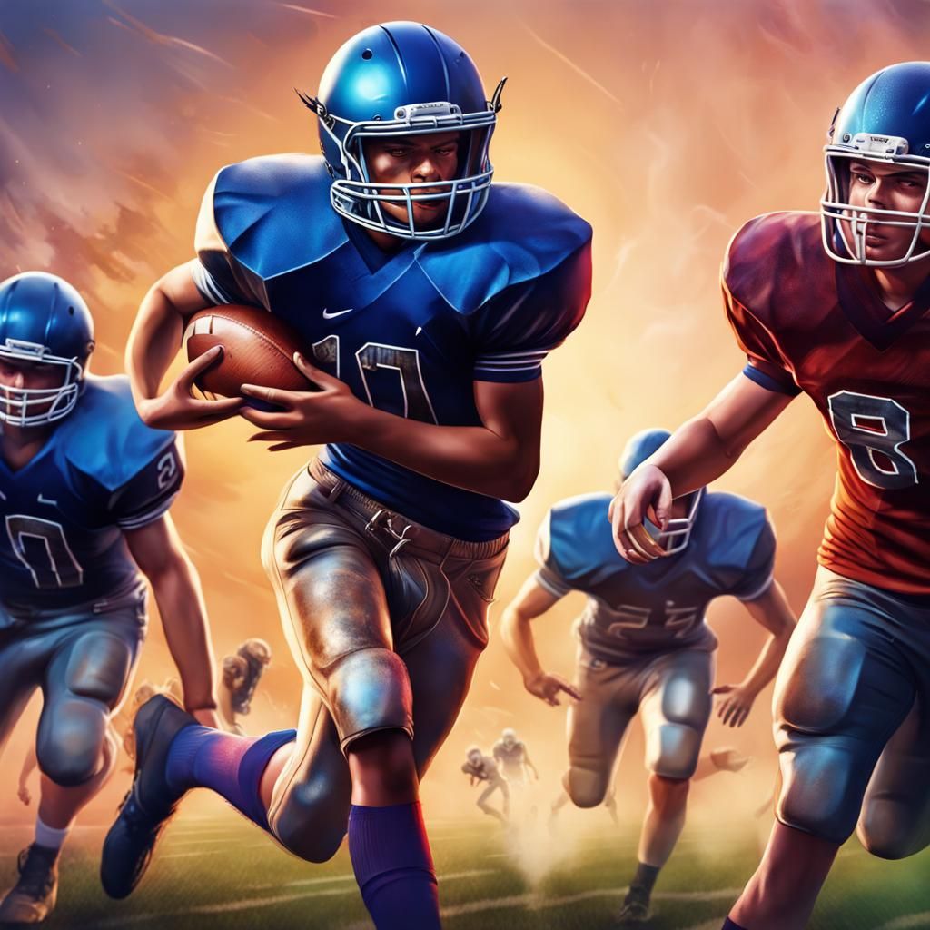 High School Football Touchdown in Hyperrealistic Splash Art