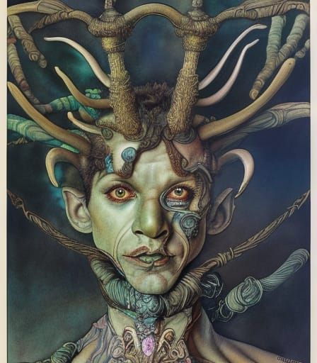 Faun Pipes Opium Den: Hyperrealistic Ethereal Portrait