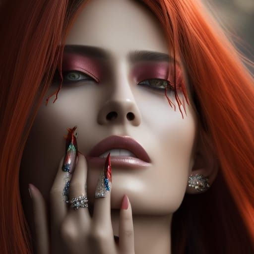 Crying Woman with Red Hair in Hyperrealistic Oil Painting