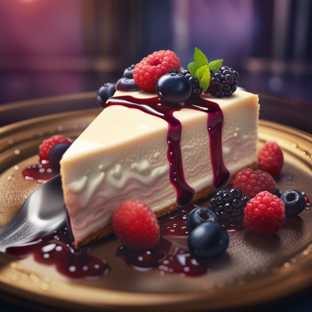 Hyperrealistic Cheesecake Slice with Berries