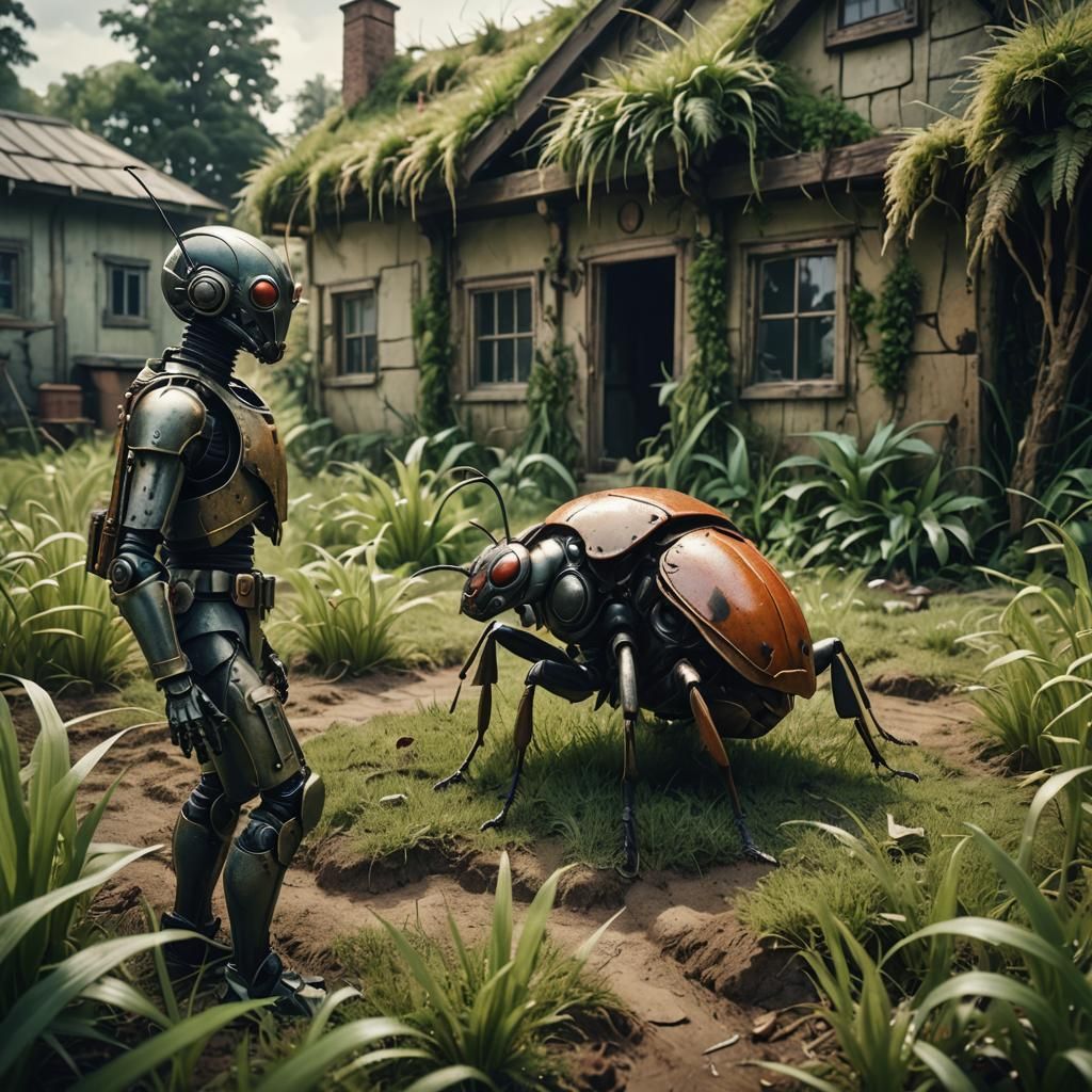 Miniature Insect Kingdom with Beetle Guards: Cinematic View