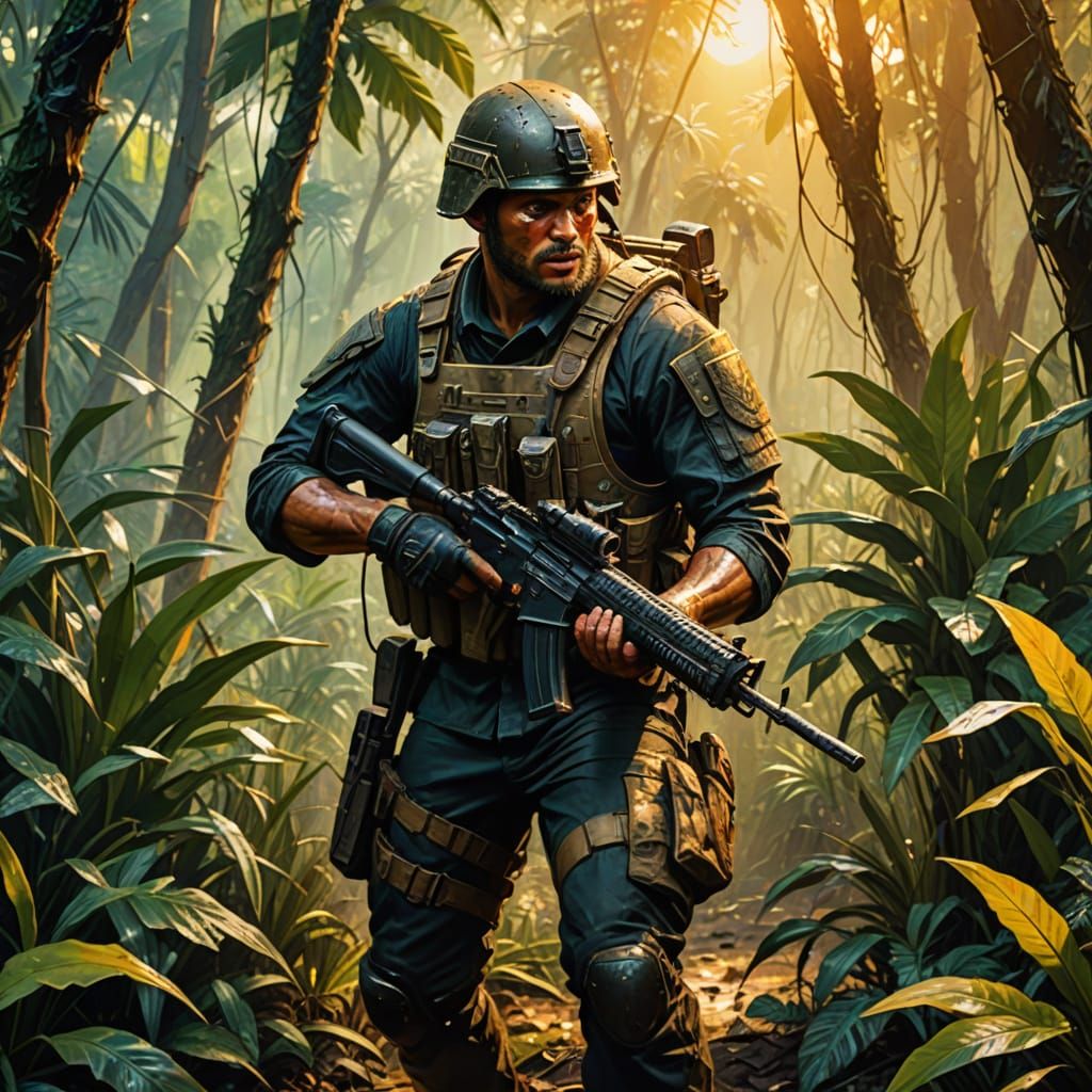 Jungle Mercenary in Oil Painting Style