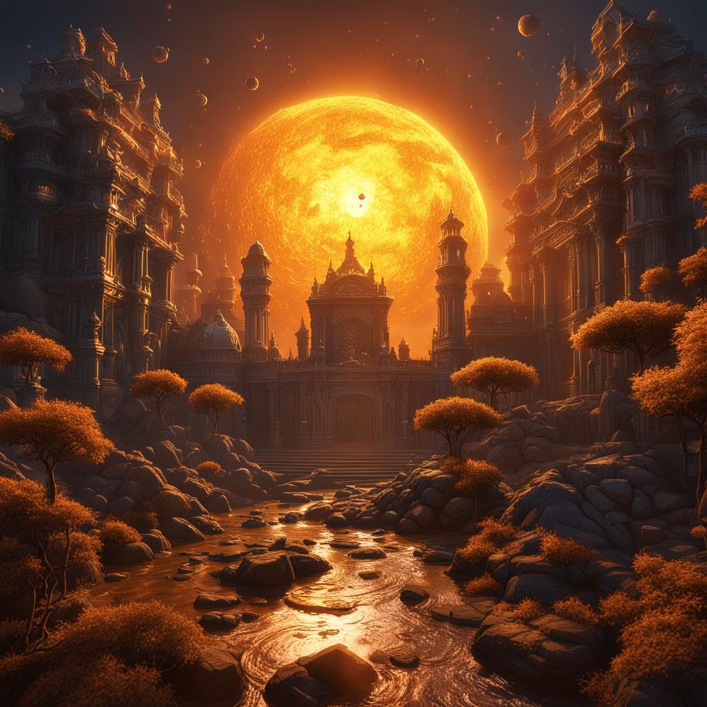 Detailed Matte Painting of the Sun in Deep Color