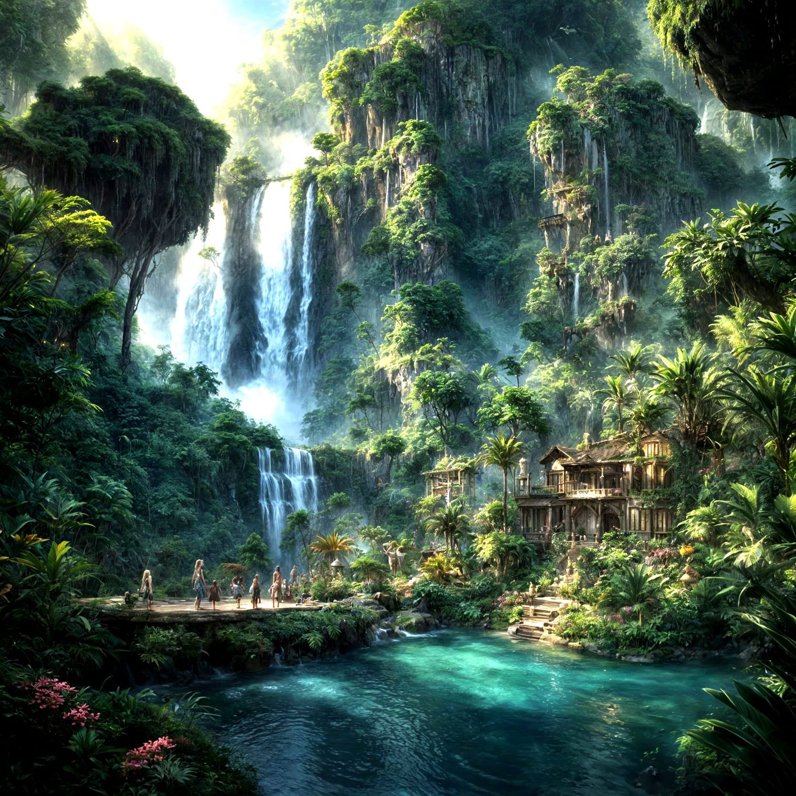 Magical Jungle Waterfall with Beautiful Trees