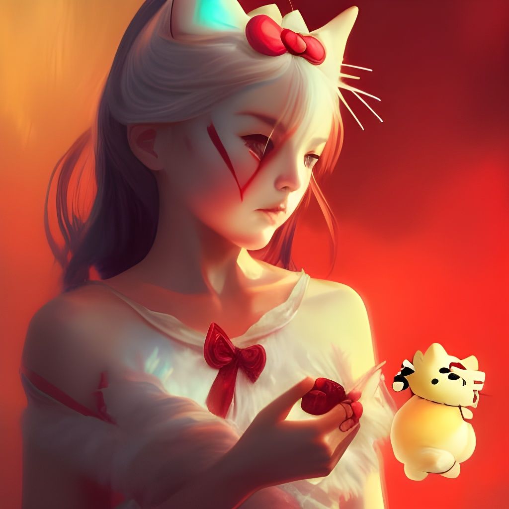 Demonic Hello Kitty Portrait in Art Nouveau Style