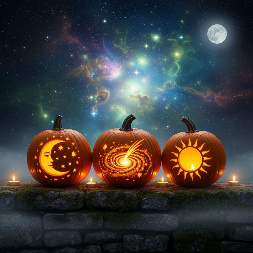 Celestial Pumpkins on Ancient Wall
