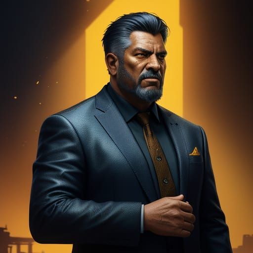 Determined Father Figure in Splash Art Style