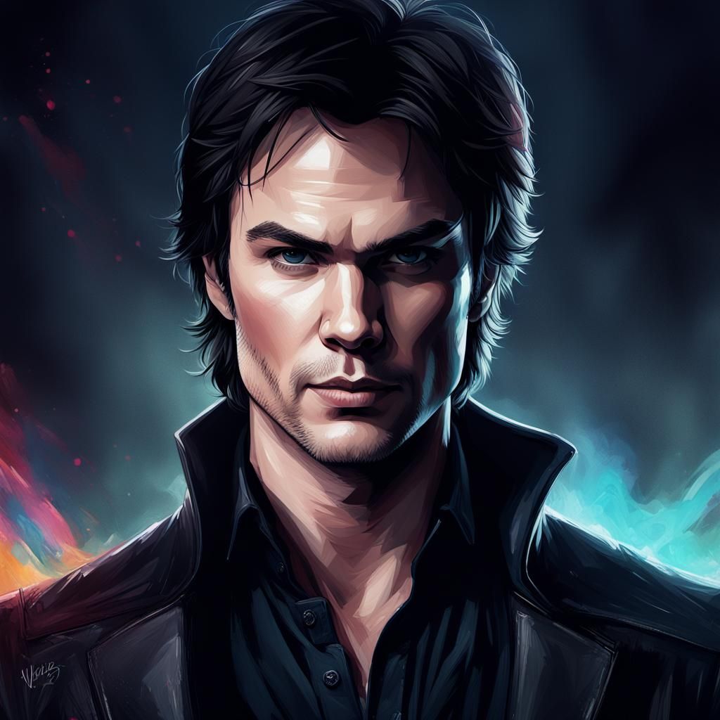 Hyperrealistic Portrait of Damon Salvatore in Dark Fantasy