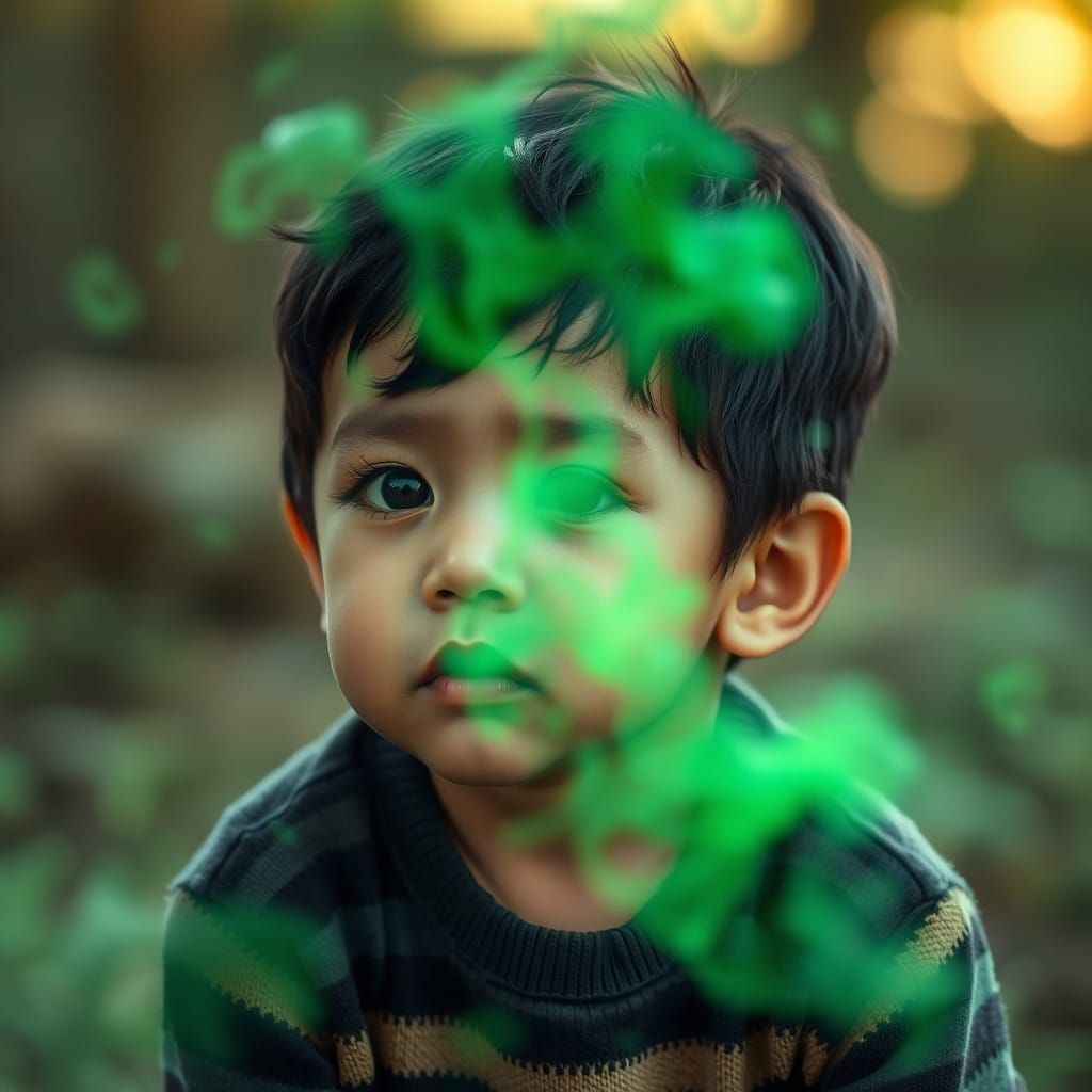 Young Boy Surrounded by a Mysterious Green Aura