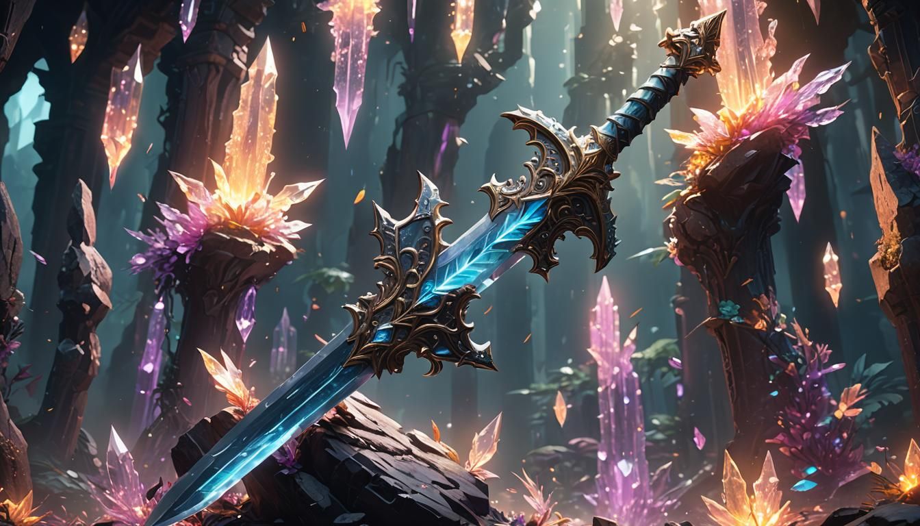 Magical Crystal Sword: Detailed Fantasy Concept Art