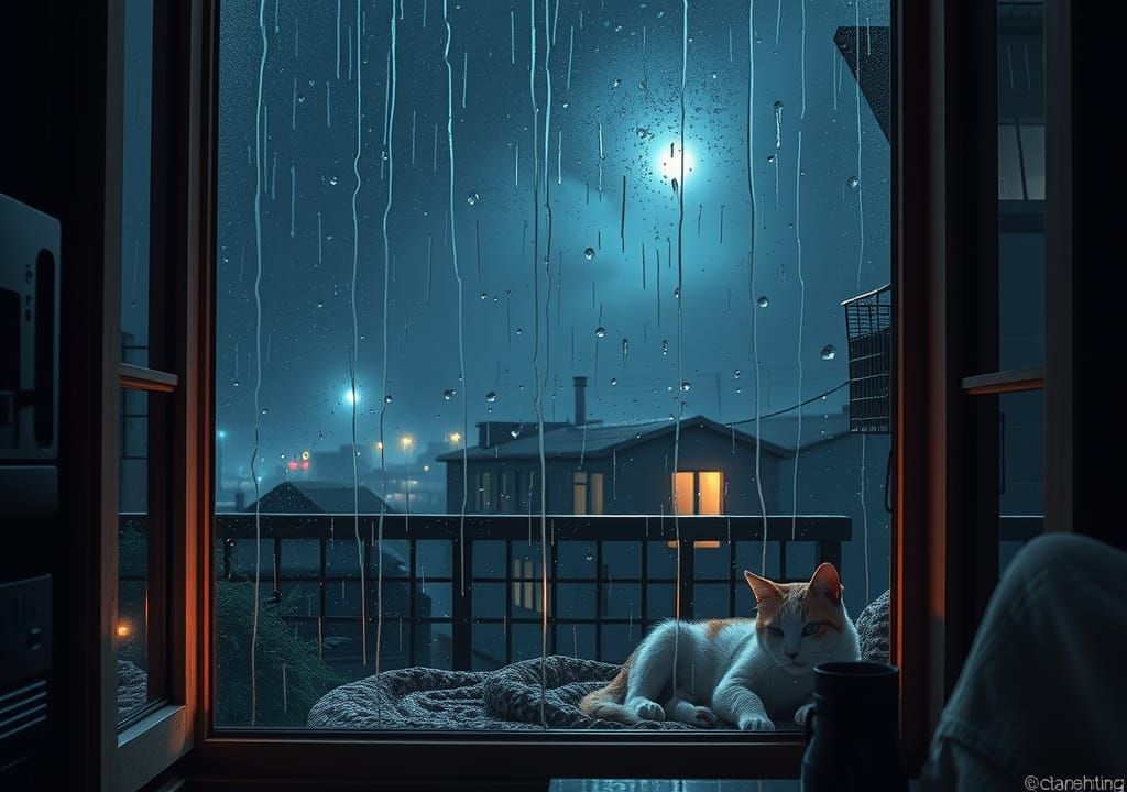Cozy Rainy Night Window View in Octane Render