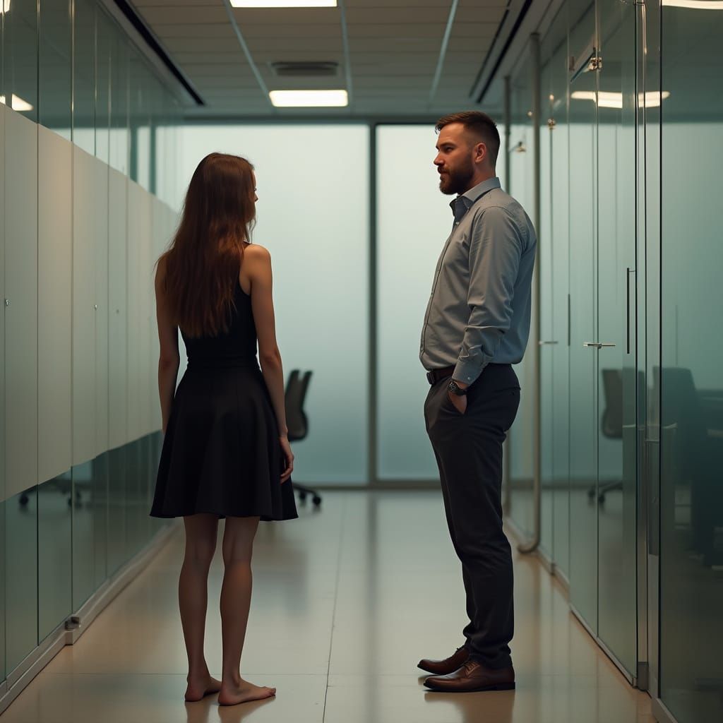 Modern Office Meeting: Man and Woman in Photorealistic Style